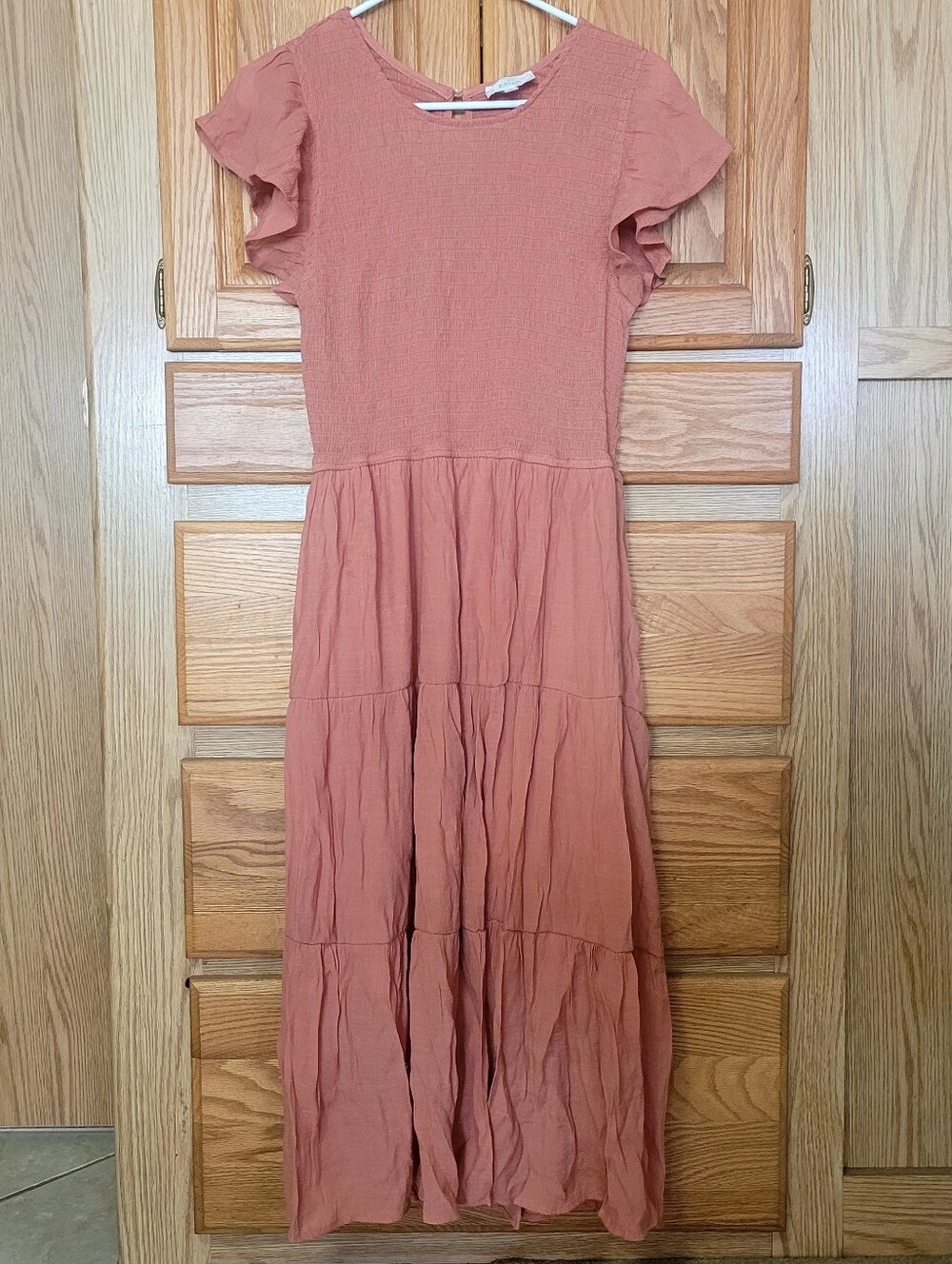 Perch By Blu Pepper Smocked Tiered Midi Dress With flutter Sleeves, Size 2XL